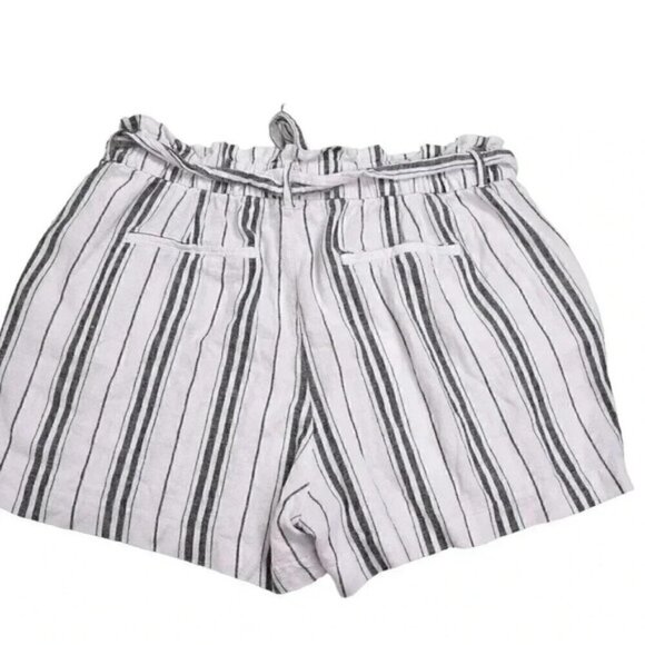 Old Navy Linen Blend Striped High Rise Tie Waist Shorts White Grey Size 16 - Picture 3 of 5